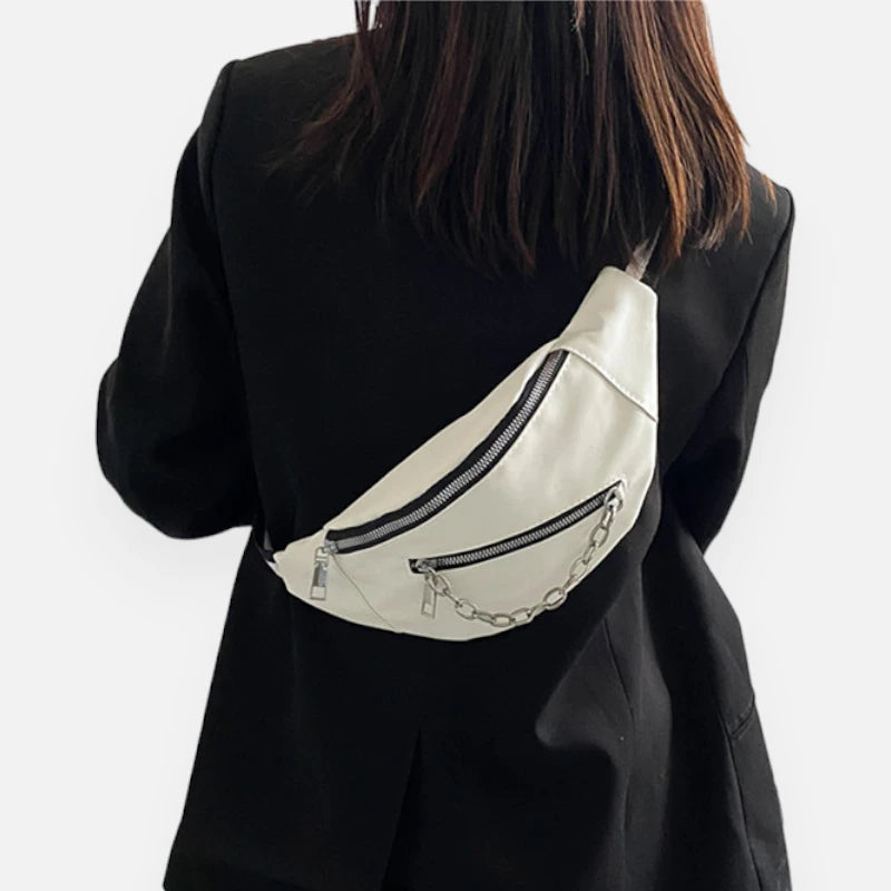 Sac banane cuir avec chaîne argenté Clara