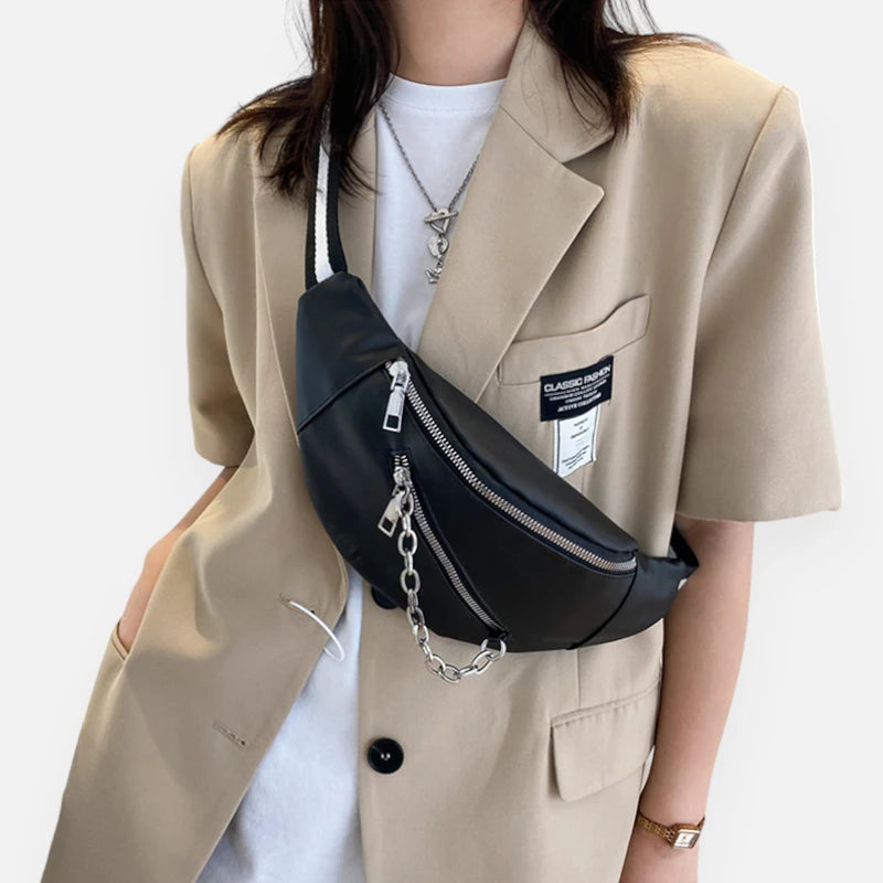 Sac banane cuir avec chaîne argenté Clara