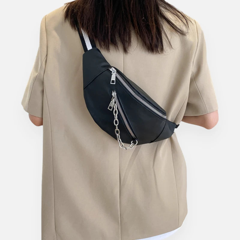 Sac banane cuir avec chaîne argenté Clara