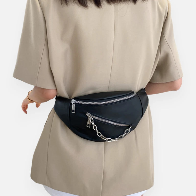 Sac banane cuir avec chaîne argenté Clara