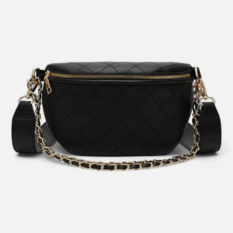 Sac banane cuir noir avec chaîne doré Diane