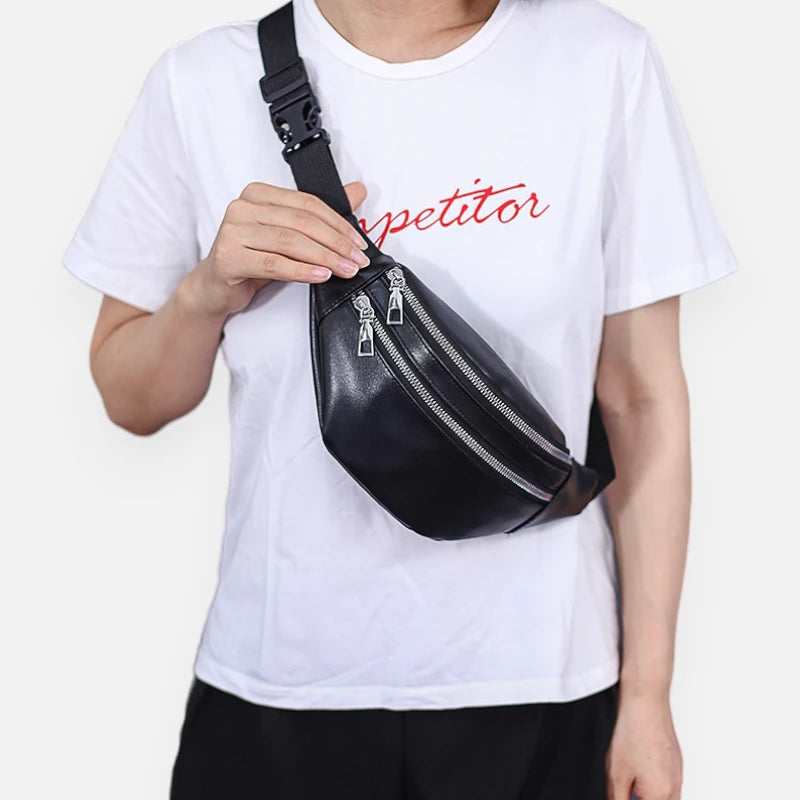 Sac banane cuir noir Éloïse