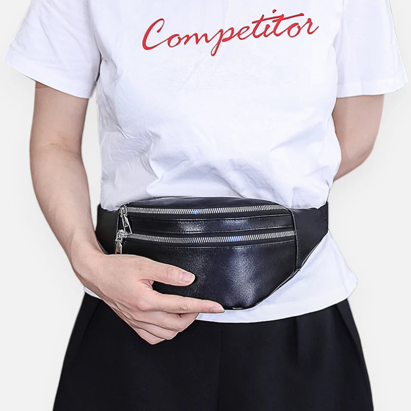 Sac banane cuir noir Éloïse