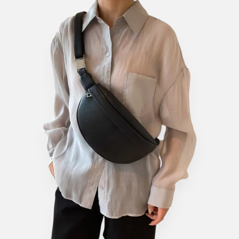 Sac banane cuir noir à bandoulière Léonie