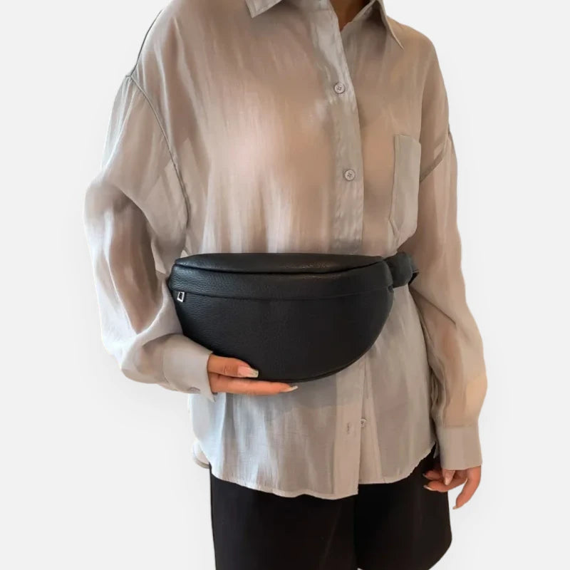 Sac banane cuir noir à bandoulière Léonie