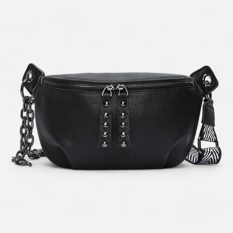 Sac banane cuir noir à bandoulière Noémie