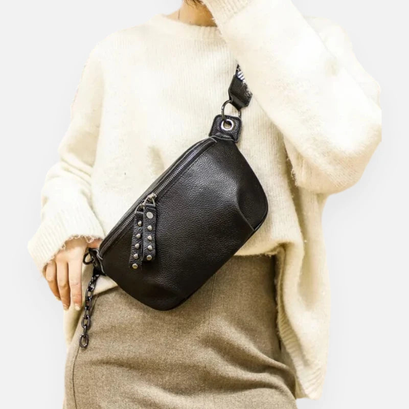 Sac banane cuir noir à bandoulière Noémie