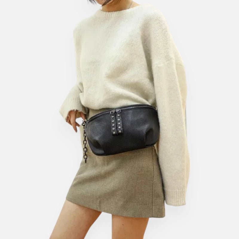 Sac banane cuir noir à bandoulière Noémie