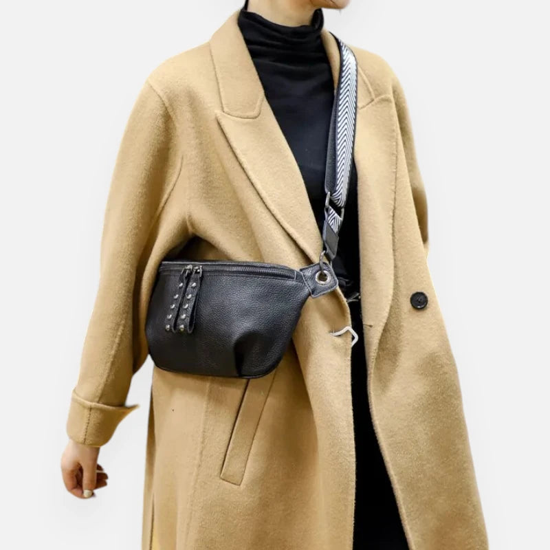 Sac banane cuir noir à bandoulière Noémie