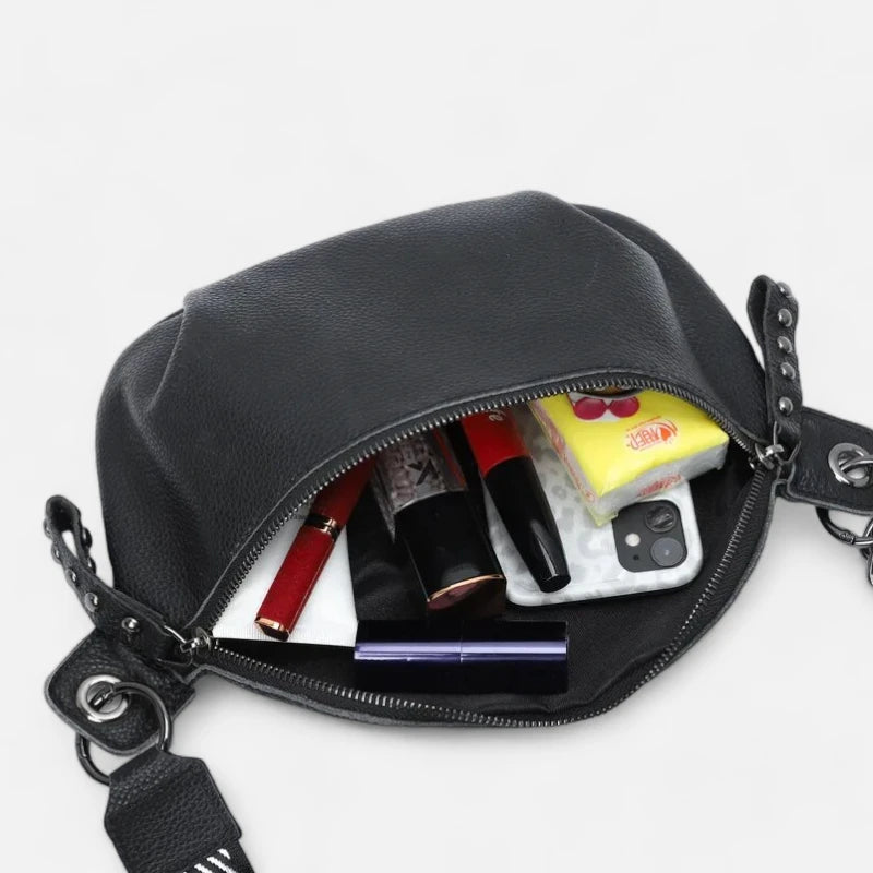 Sac banane cuir noir à bandoulière Noémie