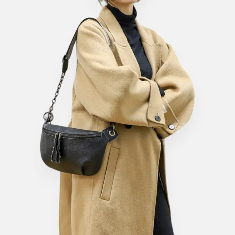 Sac banane cuir noir à bandoulière Noémie