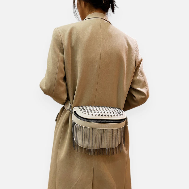Grand sac banane cuir avec strass Solène