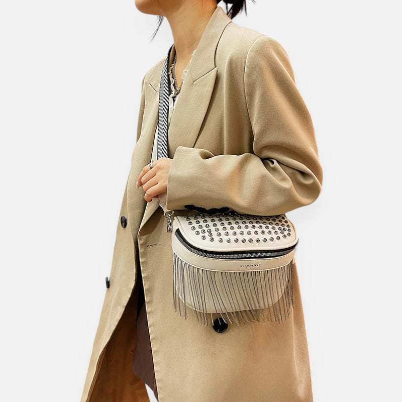 Grand sac banane cuir avec strass Solène