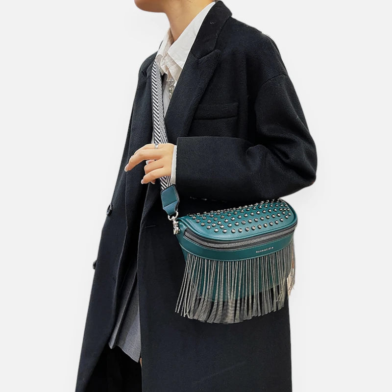 Grand sac banane cuir avec strass Solène
