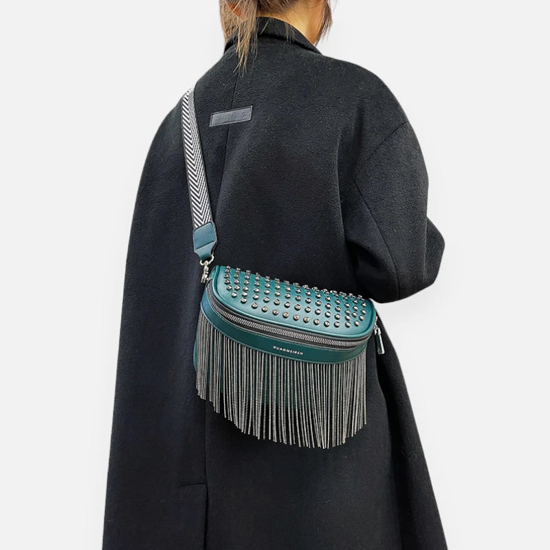 Grand sac banane cuir avec strass Solène