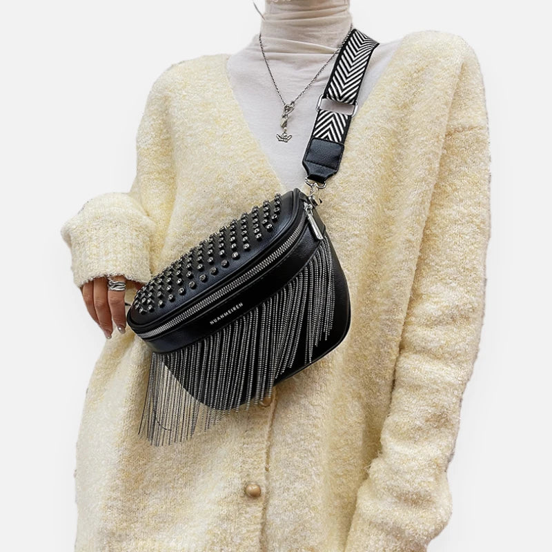 Grand sac banane cuir avec strass Solène