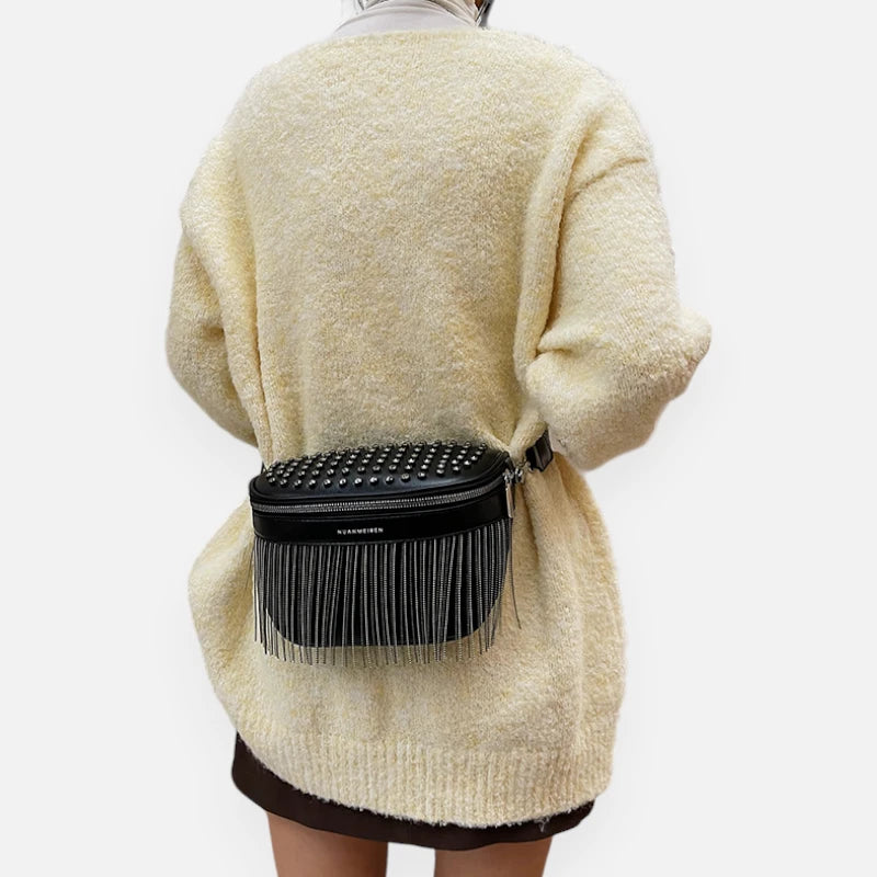 Grand sac banane cuir avec strass Solène