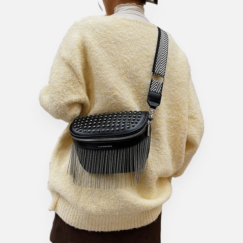 Grand sac banane cuir avec strass Solène