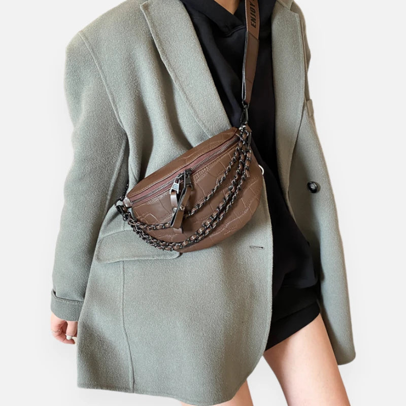 Sac banane cuir imitation croco à bandoulière Vivienne