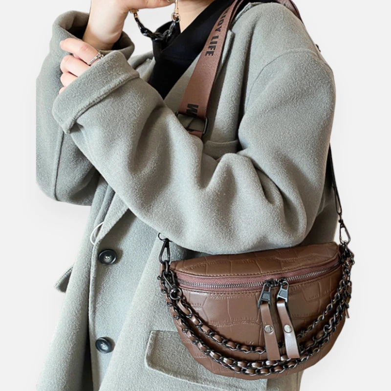 Sac banane cuir imitation croco à bandoulière Vivienne