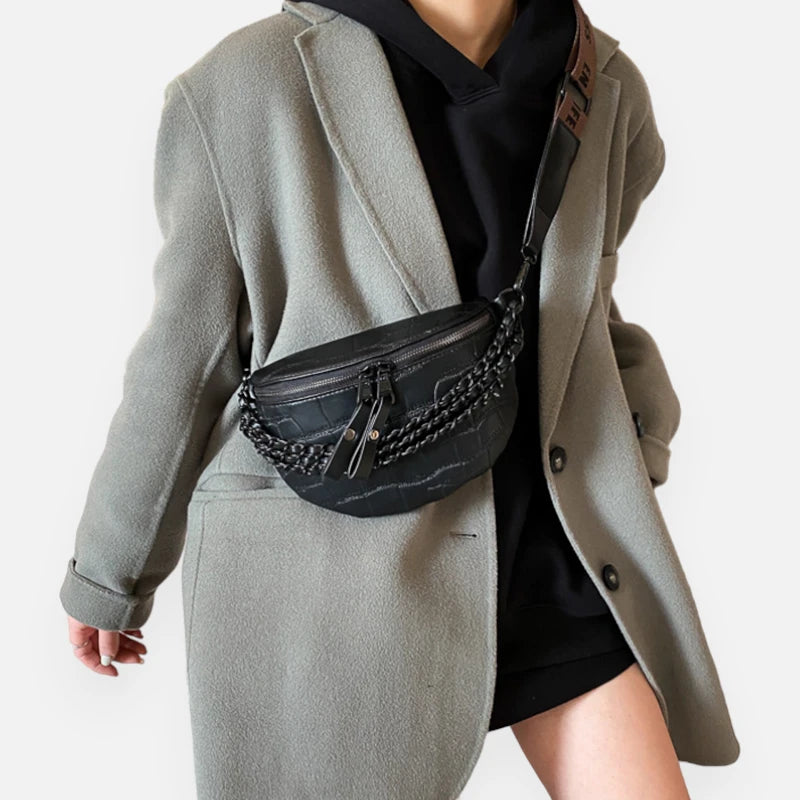 Sac banane cuir imitation croco à bandoulière Vivienne