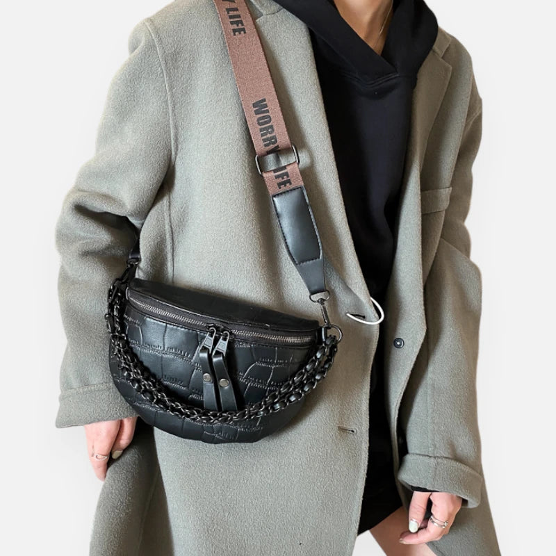 Sac banane cuir imitation croco à bandoulière Vivienne