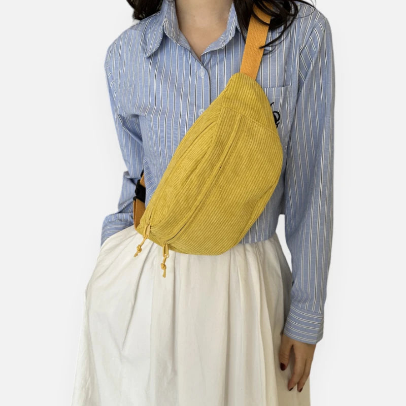 Grand sac banane en velours côtelé Adèle