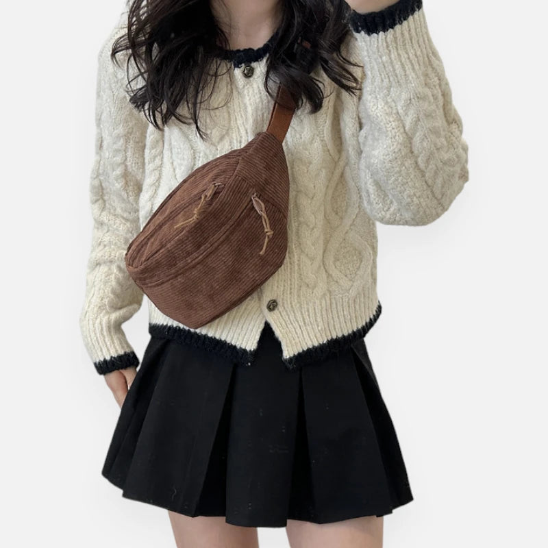 Grand sac banane en velours côtelé Adèle