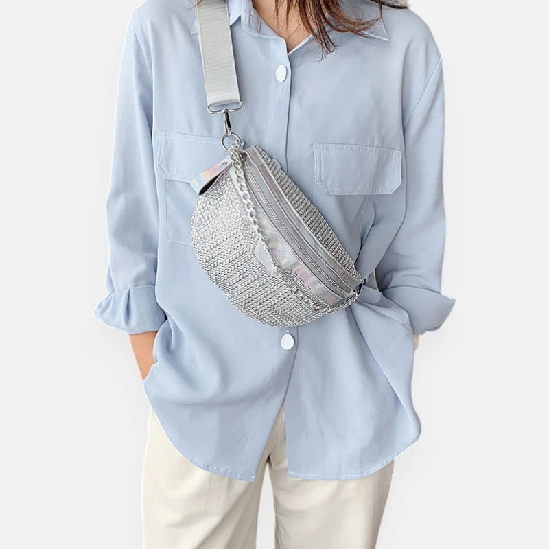 Sac banane cuir à bandoulière avec strass Estelle