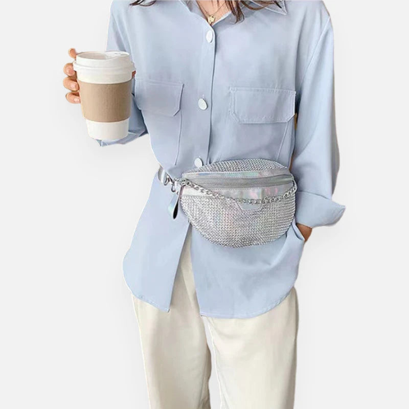 Sac banane cuir à bandoulière avec strass Estelle