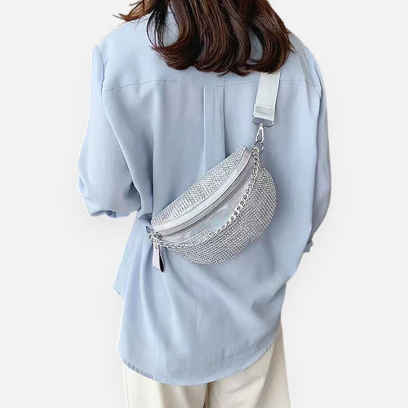 Sac banane cuir à bandoulière avec strass Estelle