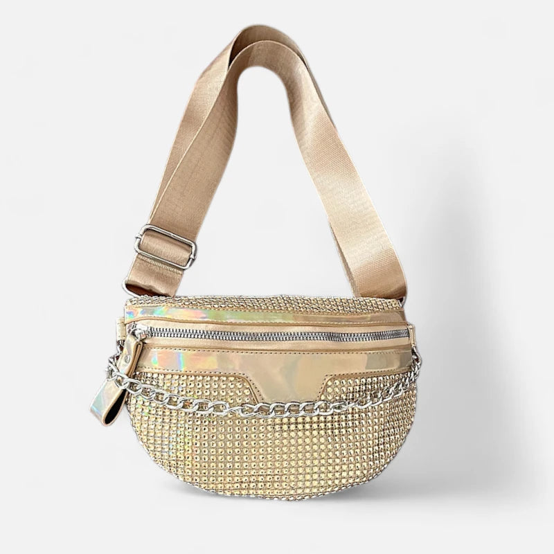 Sac banane cuir à bandoulière avec strass Estelle
