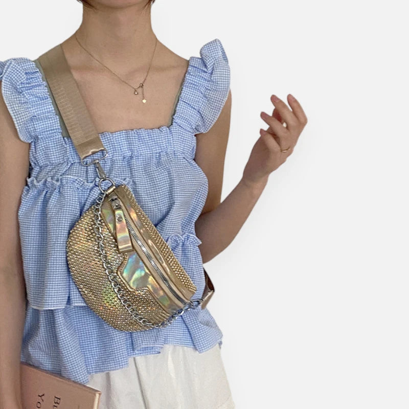 Sac banane cuir à bandoulière avec strass Estelle