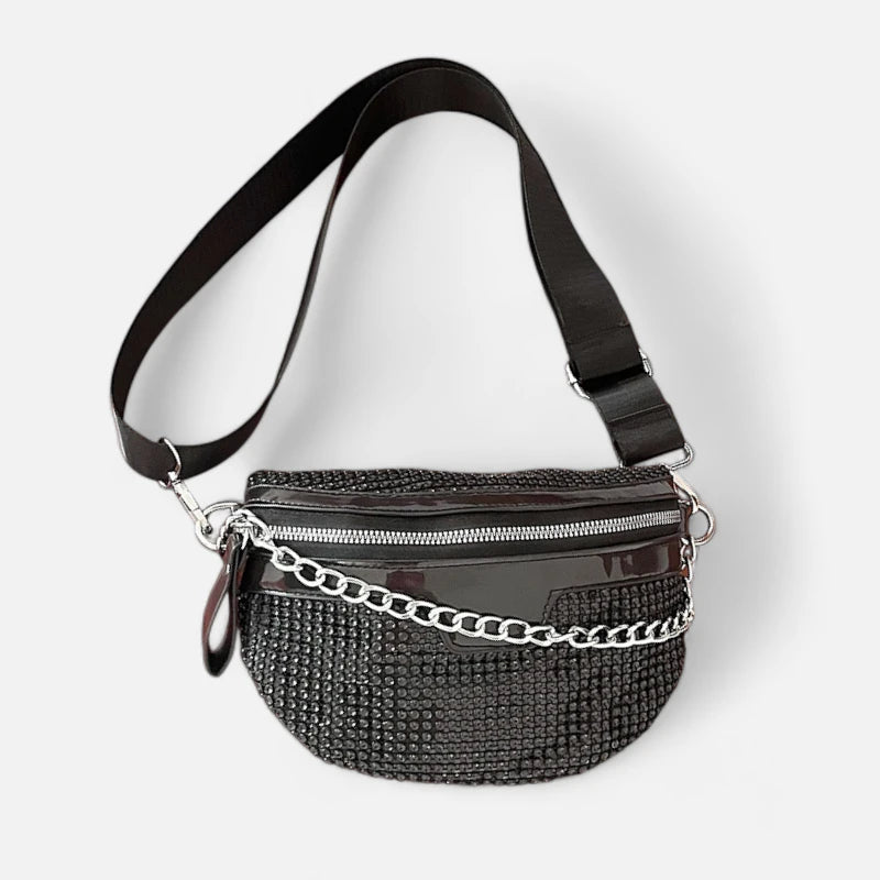 Sac banane cuir à bandoulière avec strass Estelle