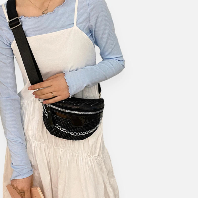 Sac banane cuir à bandoulière avec strass Estelle