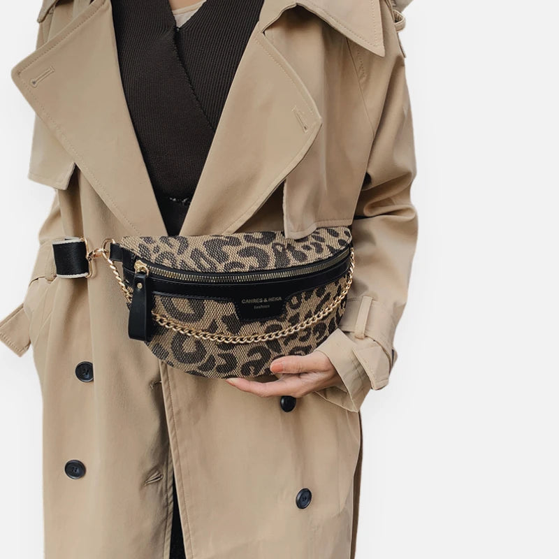 Sac banane léopard en cuir à bandoulière Aurora