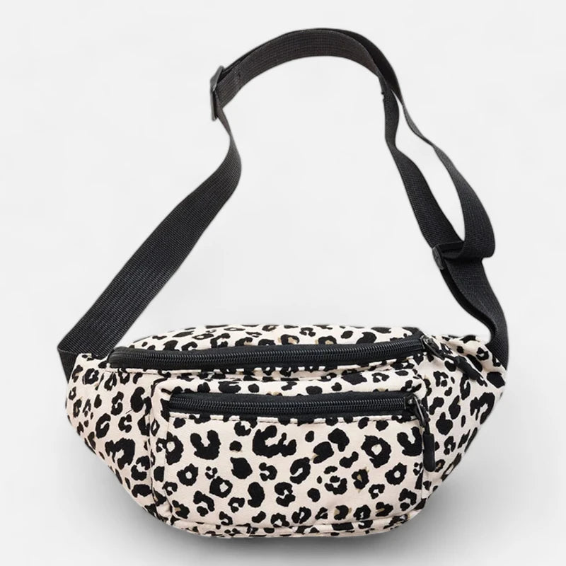 Grand sac banane léopard en velours Livia