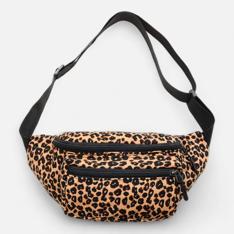 Grand sac banane léopard en velours Livia