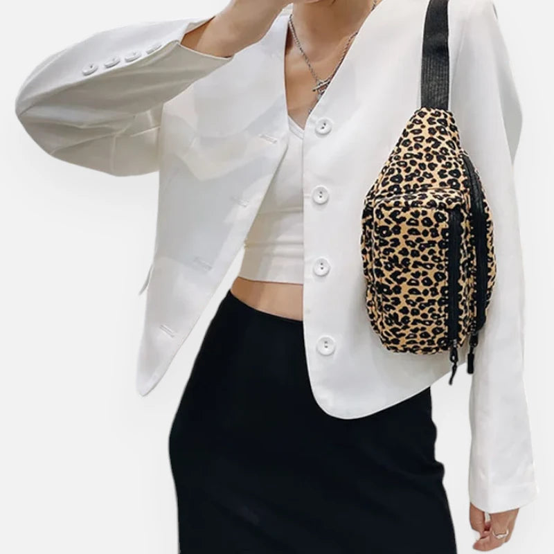 Grand sac banane léopard en velours Livia