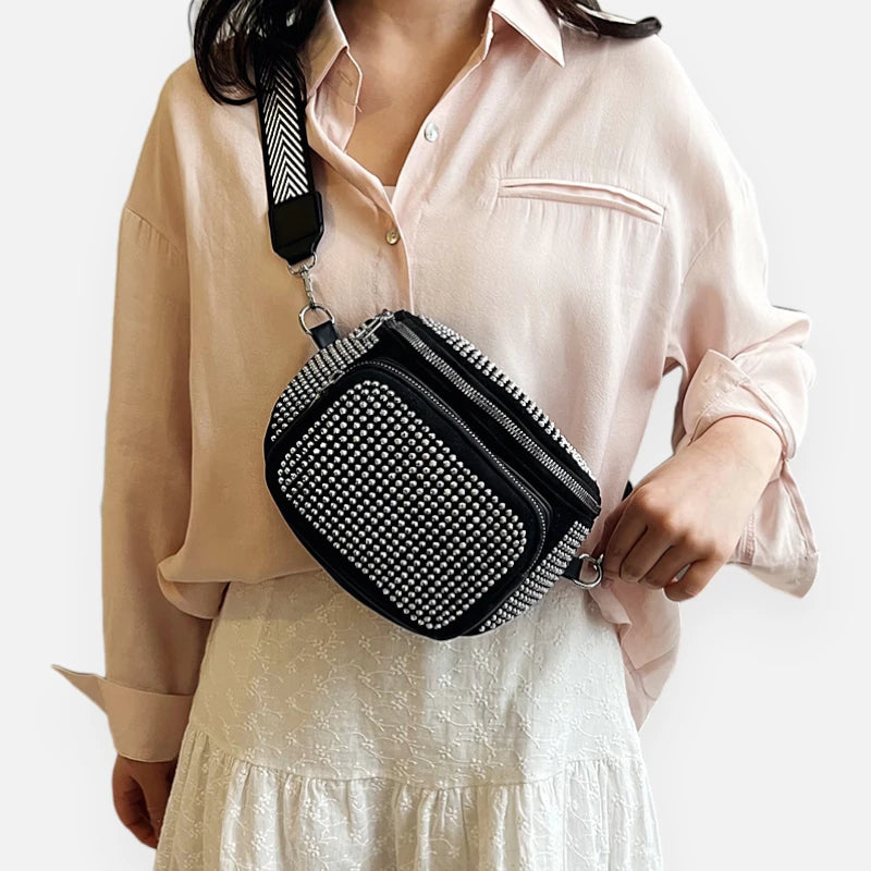 Sac banane cuir chic à bandoulière avec strass Coraline