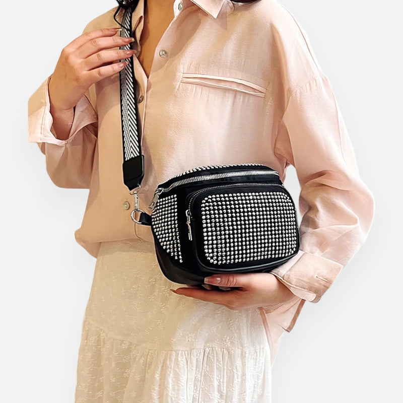 Sac banane cuir chic à bandoulière avec strass Coraline