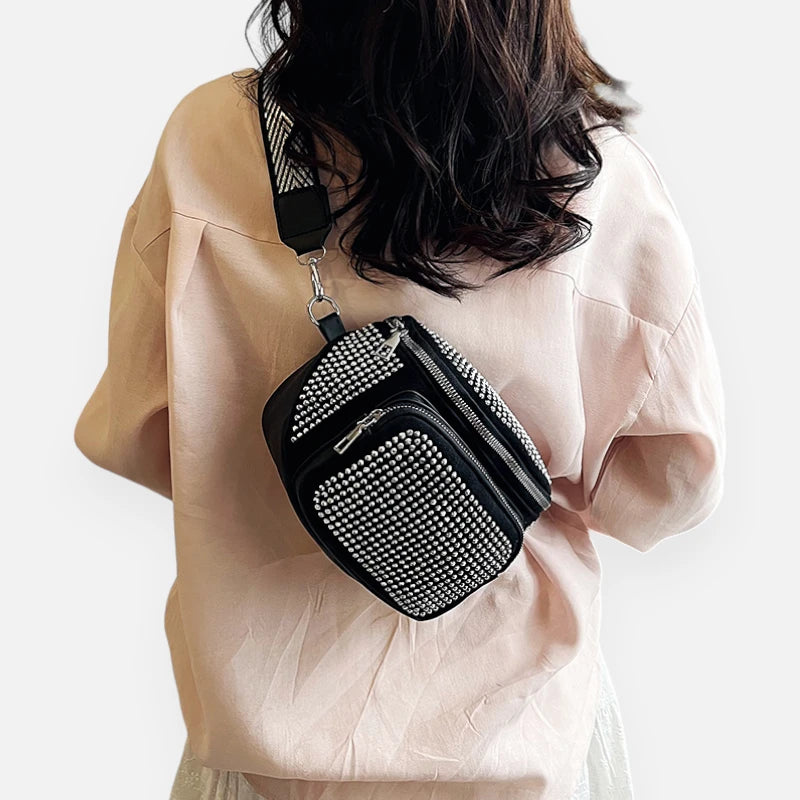 Sac banane cuir chic à bandoulière avec strass Coraline