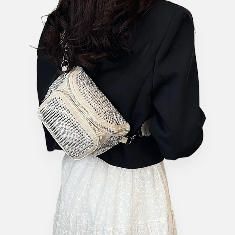 Sac banane cuir chic à bandoulière avec strass Coraline