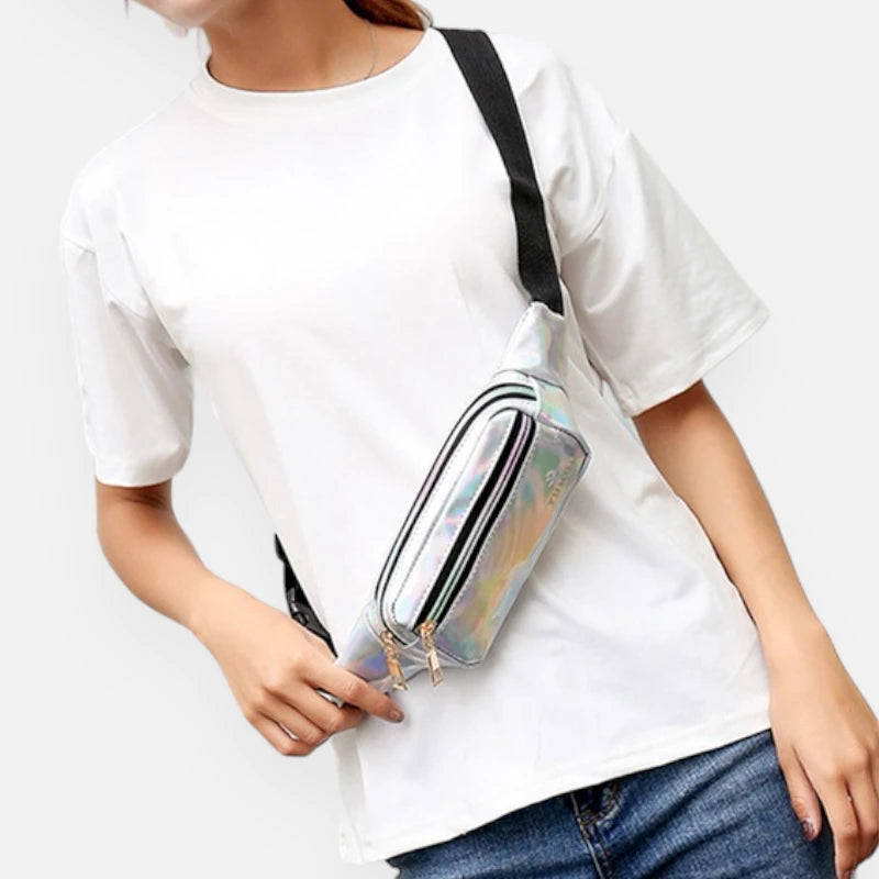 Sac banane holographique rectangulaire en cuir Géraldine