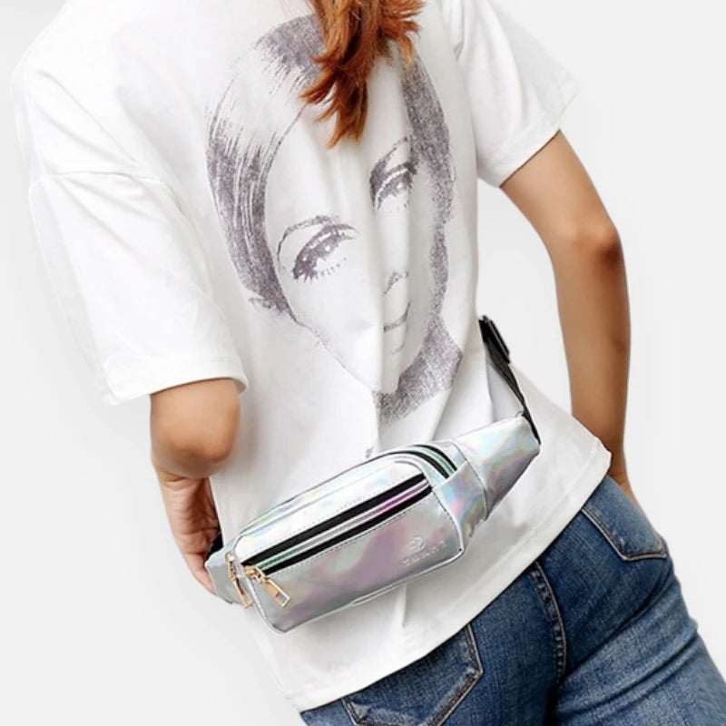 Sac banane holographique rectangulaire en cuir Géraldine