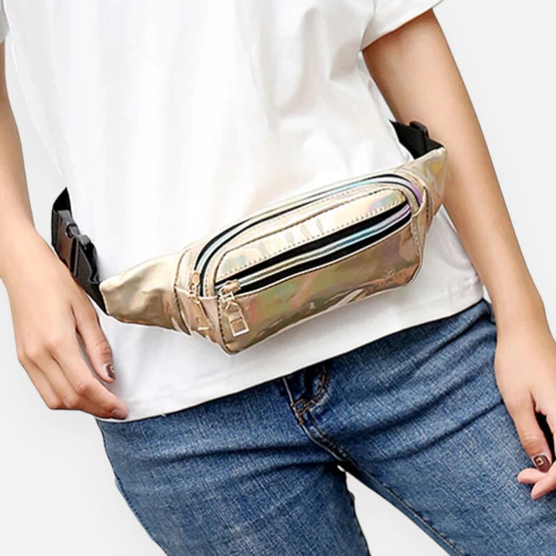 Sac banane holographique rectangulaire en cuir Géraldine