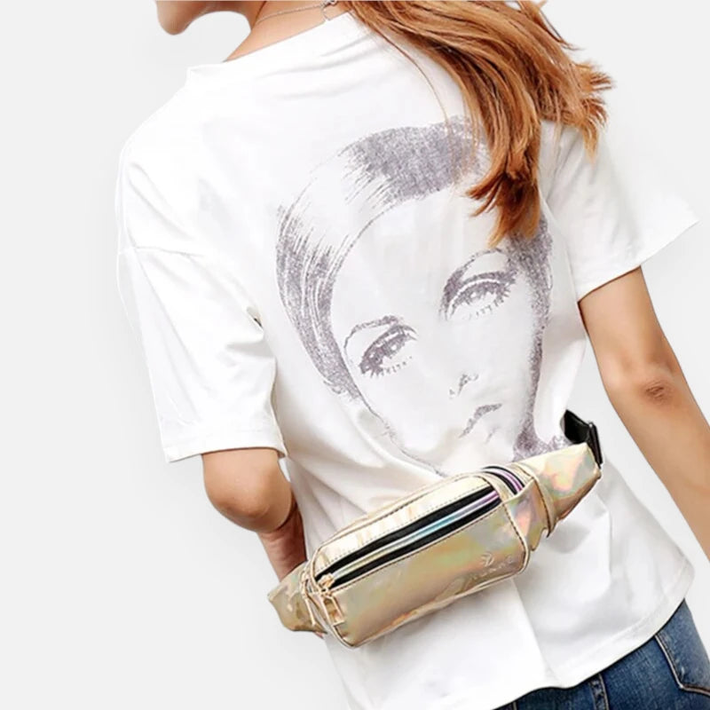 Sac banane holographique rectangulaire en cuir Géraldine