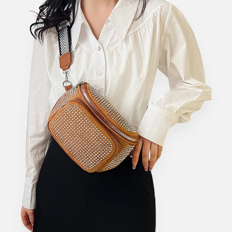 Sac banane cuir chic à bandoulière avec strass Coraline