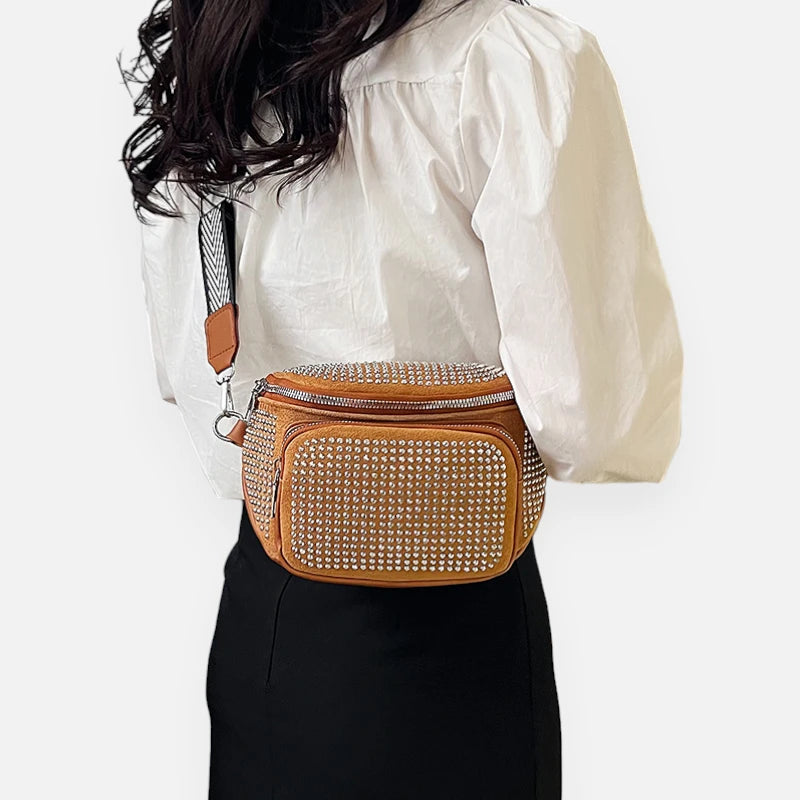 Sac banane cuir chic à bandoulière avec strass Coraline