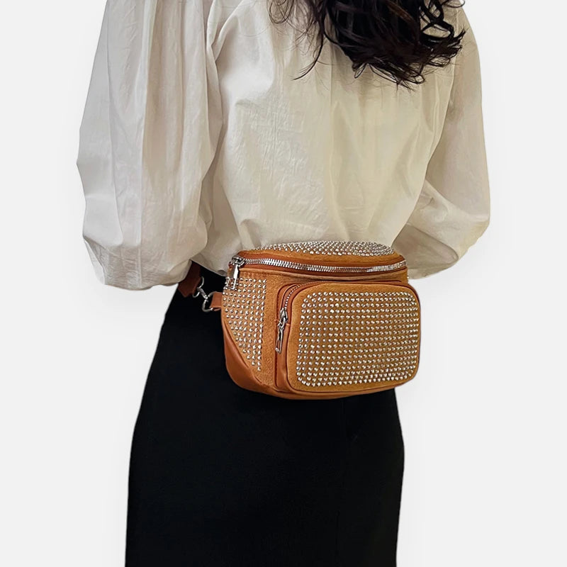 Sac banane cuir chic à bandoulière avec strass Coraline